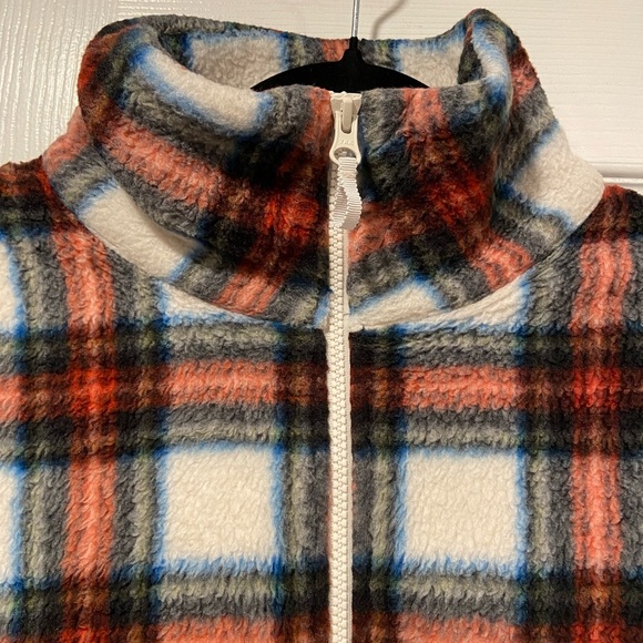 J. Crew Red Plaid Long Sleeve Mock Neck Quarter Zip Fleece Sweater Top Size S - Picture 4 of 12